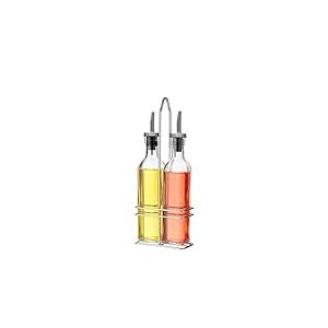 DRW Set de vinaigrier avec 2 pi&egrave;ces 250 ml en verre avec support en acier inoxydable transparent 6,5 x 12 x 30 cm