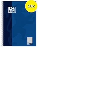 Oxford - Cahier A4 &agrave; carreaux avec double marge 80 feuilles Lin&eacute;ature - Quadrill&eacute; Marge &agrave; gauche Lot de 10 bleu fonc&eacute;