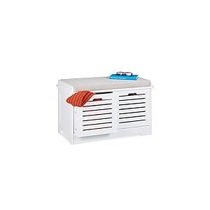 Relaxdays Banc avec Espace Rangement, 2 paniers, Banc Cuisine rembourré, Style campagnard, Commode,HxlxP44x72x35cm,Blanc
