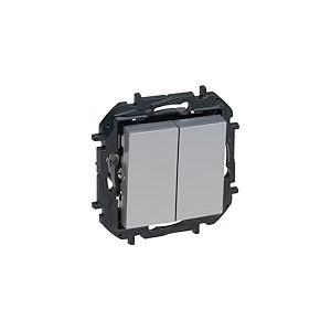 LEGRAND Interrupteur ou commutateur double composable 10AX pour installation encastr&eacute;e, gamme Nilo&eacute; Step, couleur aluminium, 398228B