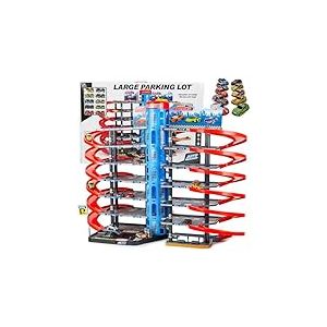 CELMAN Parking &agrave; 6 &Eacute;tages avec Poursuite, Place pour V&eacute;hicules &agrave; l'&Eacute;chelle 1:64, Garage pour Enfants de 3 4 5 6 7 8 Ans, Inclus Voitures en M&eacute;tal, Ascenseur