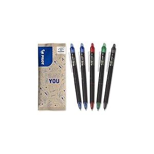 PILOT - 5 FriXion Point Clicker - Encre Gel Effaçable - Stylo Roller Rechargeable, Rétractable et Ergonomique - 2 Bleus, 1 Rouge, 1 Vert, 1 Noir - Pointe fine