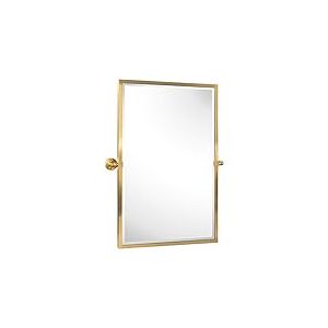 TEHOME Miroir de Salle de Bain rectangulaire inclinable, inclinable, biseaut&eacute; et Cadre en m&eacute;tal, 72,5 x 91,4 cm, dor&eacute; bross&eacute;