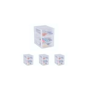 SUNDIS Orgamix, petite tour de rangement en plastique, 3 tiroirs transparents format A5, hauteur 25,5 cm, superposable, idéale rangement cosmétiques, bijoux, accessoires, fournitures (Lot de 4)
