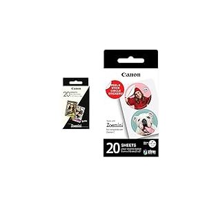 Canon Zink Paper ZP-2030-50 Pack de 20 feuilles papier photo autocollant 5 x 7,6 cm pour imprimante Canon Zoemini, Zoemini C, Zoemini S, Zoemini S2 & Zink Circle Sticker ZP-2030-2C-20