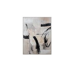 DRW Tableau imprimé Abstrait avec Cadre PS Noir Beige et Gris 90 x 5 x 120 cm