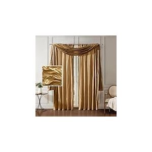 Elrene Home Fashions Athena Rideau de fenêtre Imitation Soie écrasée et cantonnière, 132 x 241 cm (2 Rideaux) et 1 cantonnière, Doré