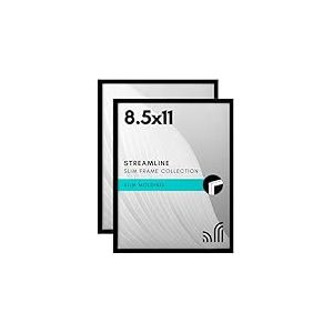 Americanflat Lot de 2 cadres photo 8,5x11 noir. Bord fin, verre incassable, suspension, chevalet int茅gr茅s. Affichage horizontal/vertical sur mur ou table.