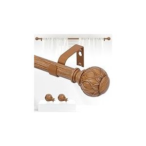 TANGWIN Tringles à rideaux réglables pour fenêtre, 71 à 122 cm, avec 2,5 cm de diamètre - tringles avec embouts texturés en filet effet bois - tringles à rideaux simples de 45 à 114 cm, bois marron