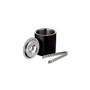 EDZARD Seau &agrave; Glace Pearl, &agrave; Double paroi, bac &agrave; gla&ccedil;ons avec Couvercle, Hauteur 16,5 cm, Refroidisseur de Glace en Acier Inoxydable hautement Poli en Noir Mat