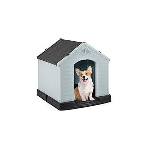 FANTASK Niche d'ext&eacute;rieur pour Chien, en Plastique, avec Sol sur&eacute;lev&eacute; et Toit imperm&eacute;able, pour Jardin, int&eacute;rieur et ext&eacute;rieur, 70 x 65 x 71,5 cm, Gris
