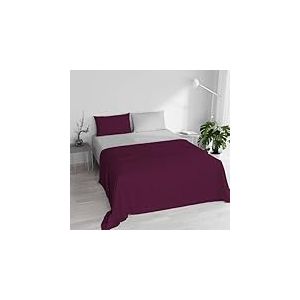 Parure de lit Double 100% Coton Naturel, fabriqué en Italie, Drap Housse avec Coins, Drap Dessus 240 x 300 cm et taies d'oreiller avec Rabat intérieur, Prune/Gris Clair