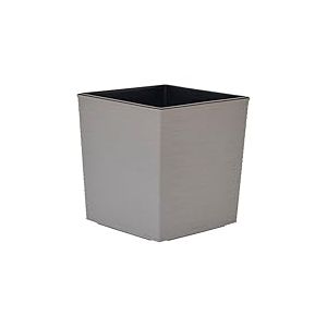 Nizza Groove Pot de Fleurs Gris Aspect rainur&eacute; 40 x 41 cm Pot en Plastique avec &eacute;l&eacute;ment en Fibres de Bois et Insert
