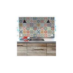 Stickers Carrelage Adhésif - Sticker Autocollant Carreaux de Ciment – Décoration Murale Stickers Carrelage pour Salle de Bain et Cuisine - Carreaux de Ciment adhésif Mural - 15 x 15 cm - 30 Pièces