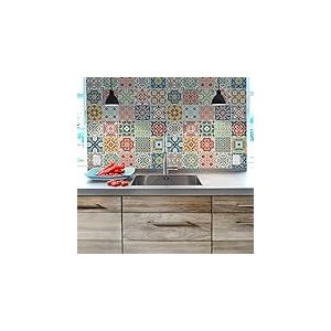 Stickers Carrelage Adhésif - Sticker Autocollant Carreaux de ciment – Décoration Murale Stickers Carrelage pour Salle de Bain et Cuisine - Carreaux de ciment adhésif mural - 15 x 15 cm - 30 Pièces