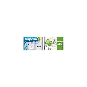 Sopalin Ultr&rsquo;Absorb - 3 Maxi Rouleaux &eacute;gal &agrave; 6 Rouleaux Classiques, 50% plus Absorbant, Blanc + Le Tr&egrave;fle Douceur Bambou - 72 Rouleaux de Papier Toilette, Triple &eacute;paisseur, 130 Feuilles par Rouleau