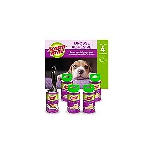 Scotch-Brite Rouleau super adhésive pour poils animaux, 48 feuilles + 4 recharges de brosse extra adhésive