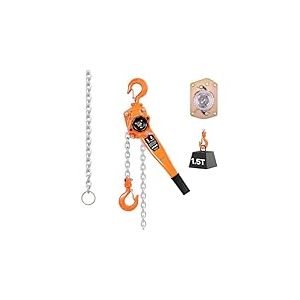 VEVOR Palan &agrave; Cha&icirc;ne &agrave; Levier Manuel, Charge 1,5 t, avec Cha&icirc;ne en Acier Alli&eacute; G80 3 m, Frein M&eacute;canique &agrave; Double Cliquet, Crochets Rotatifs 360&deg;, pour Entrep&ocirc;ts, Chantiers de Construction, Garages