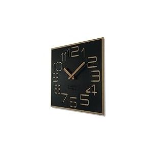 FLEXISTYLE Digits Eco Grande Horloge Murale en Bois, Aspect Bois, carrée, silencieuse, pour Salon, Chambre à Coucher, fabriquée en UE (Noir, 40 cm)