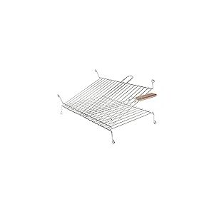 RUECAB 1086 Grille de Barbecue Double sur Pieds Inox Poignée Bois Argent 30 x 40 cm