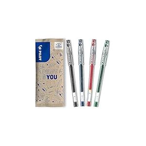 PILOT - Lot de 4 Stylos Gel Roller G-Tec C4 - Stylo Gel Roller - Noir, Bleu, Rouge, Vert - Pointe Fine