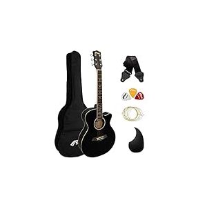 TIGER ACG1-BK Guitare acoustique Petit Corps avec cordes en acier pour débutants - Noir