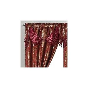 GOHD Luxe Love Lot de 2 Rideaux de fenêtre Jacquard avec cantonnière Fantaisie attachée (vin, 137,2 cm de Large x 213,4 cm de Hauteur avec cantonnière de 45,7 cm x 2 pièces)