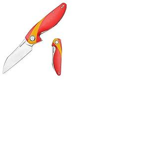 Harnds Parrot Premium Folding Knife with Sandvik 14C28N Blade 3.58" and G10 Handle with Clip, Liner Lock for EDC Outdoor Camping Hunting (Rouge et jaune)