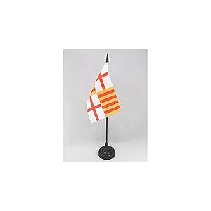 AZ FLAG - Drapeau De Table Barcelone - 15x10 cm - Mini Drapeau De La Ville De Barcelona De Bureau 100% Polyester Avec Hampe De 25cm Et Socle En Plastique Noir