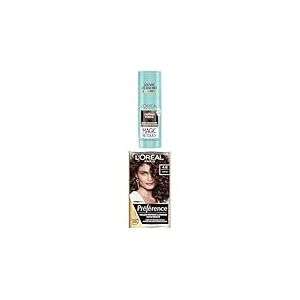 L’ORÉAL PARIS - Kit de Coloration Cheveux Permanente et Retouche Racine - Châtain - Camoufle les Cheveux Blancs Entre Deux Colorations - Spray Instantané Magic Retouch + Préférence