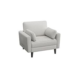 Yaheetech Fauteuil de Salon Moderne avec Accoudoir et Poches Chaise Relax avec Coussins Cadre en Bois Fauteuil Chambre en Tissu pour Salon Gr&egrave;ge