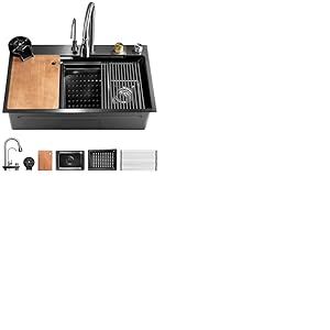 SereneLife &Eacute;vier de Cuisine en Acier Inoxydable | &Eacute;vier Durable avec &Eacute;tag&egrave;re de Drainage, Panier &agrave; Filtre, Plateau pour &Eacute;vier, Planche &agrave; D&eacute;couper et Lave-Tasses | Design &Eacute;l&eacute;gant et Moderne | 29.5"L