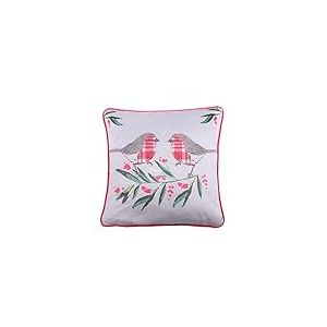 Fusion - Coussin Rouge-Gorge Rouge (43 x 43 cm) - Garnissage Inclus - Réversible (2 Couleurs) - Coussin de Noël avec Housse Incluse/Insert de Coussin - Décorations de Noël - Coussin de Baies de Houx