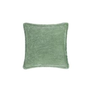 Furn. Coussin Kallu en Fausse Fourrure et Plumes – Coussin décoratif Doux et Moelleux avec Bordure Oxford (Vert givré – 55x55cm)