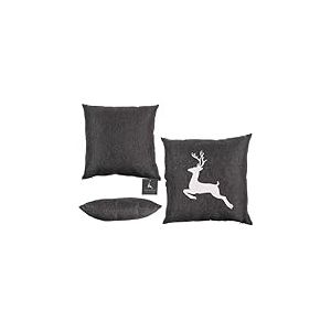 Out of the blue Coussin décoratif Gris foncé, cerf, avec Fermeture éclair, 40 x 40 cm, 100% Polyester, Poids de Remplissage 300 g