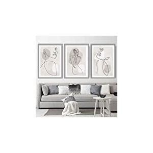 Artze Wall Art Art mural abstrait avec lignes féminines - Format A1 - Gris