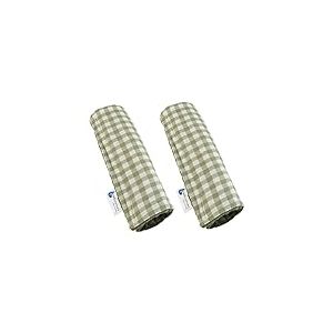 Medi Partners Protège Ceinture Enfant 2 Pièces Coussin de Sécurité Voiture Protege Kids 17x22cm 100% Coton Minky Cover Securite Auto Poussette pour Bebe Amovible (Grille avec Olive Minky)