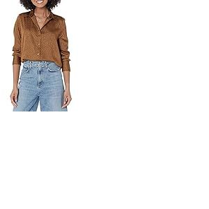 Amazon Essentials Chemisier boutonné en satin de coupe classique pour femme (disponible en grande taille), marron foncé léopard, taille XXL