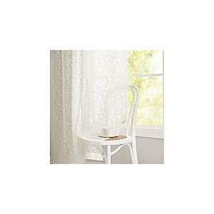 Lot de 2 Rideaux Transparents en Dentelle &agrave; Motif Cachemire, Style Antique, boh&egrave;me, pour fen&ecirc;tre, Ancienne Maison, 132,1 x 243,8 cm (l x L), Ivoire