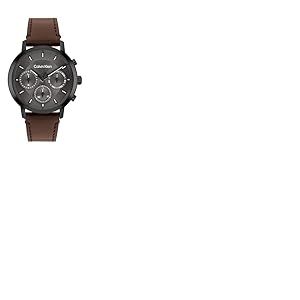 Calvin Klein Montre Analogique Multifunction &agrave; Quartz pour Homme Collection Gauge avec Bracelet en Cuir Marron - 25200498