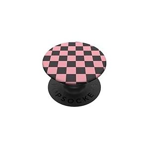 Motif Damier Rose Clair Gris &agrave; Carreaux PopSockets PopGrip Adh&eacute;sif