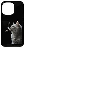Chat sibérien fume un cigare drôle fumeur de cigare et amoureux des chats Coque pour iPhone 13 Pro