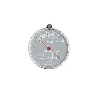 Taylor Pro Thermomètre à Viande au Four, Jauge de Température de Cuisine Adaptée au Four avec Sonde, Idéal pour la Viande, le Poisson et le Barbecue, Sonde avec Tableau des Cuissons, Acier Inoxydable