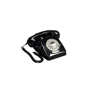 GPO 746 Téléphone fixe rétro de style années 1970 à cadran rotatif - Cordon extansible, sonnerie authentique - noir