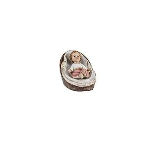 DRW Figurine Enfant J&eacute;sus dans Berceau en r&eacute;sine Peinte &agrave; la Main 7 x 5 x 7 cm