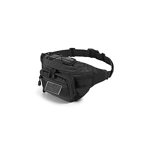 FRTKK Sac Banane Tactique avec &eacute;cusson du Drapeau am&eacute;ricain, Sangle r&eacute;glable, Sac Militaire pour l'ext&eacute;rieur, la p&ecirc;che, Le Cyclisme, Le Camping, la randonn&eacute;e, la Promenade du Chien, Noir 2, 14.9