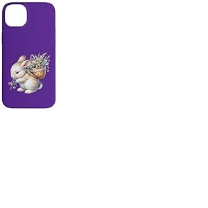 Cottagecore Breloque aquarelle Lapin avec panier de fleurs Coque pour iPhone 14 Plus