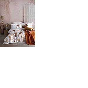 Nuit Des R&ecirc;ves Parure de lit de Luxe en Satin (135 x 200 cm), 100% Coton, 210 Fils, avec 1 taie d'oreiller (80 x 80 cm), Lavable en Machine, Design &eacute;l&eacute;gant, Blanc &eacute;l&eacute;gant, Orange et Marron