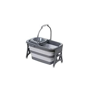 Dirt Devil Seau &Agrave; Serpilli&egrave;re Pliable 20L - Seau avec Essoreur - Rangement Gain de Place - de Nettoyage Portable - Gris Blanc