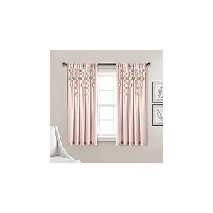 Lush Decor Panneau de Rideau de fenêtre en Lin avec Pompons bohème (Panneau Simple), 160 cm (L) x 132,1 cm (l), Rose poudré